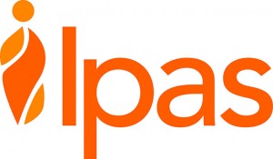 Ipas organizational logo, orange, English, no tagline, print